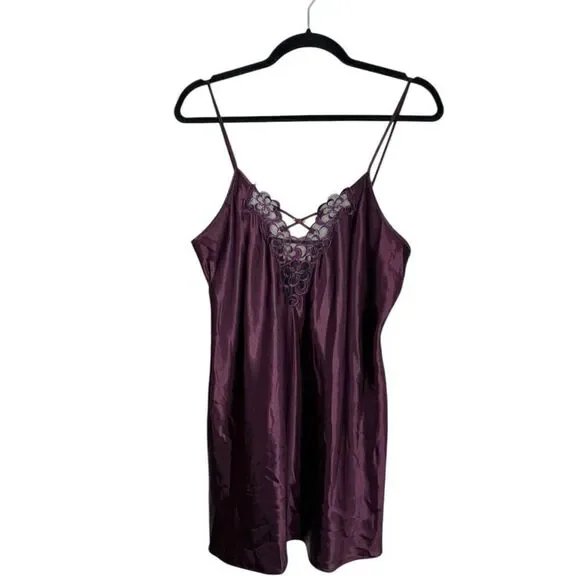 Vtg California Dynasty Women’s Small Satin Slip Dress Purple Lace Lingerie - Picture 7 of 7